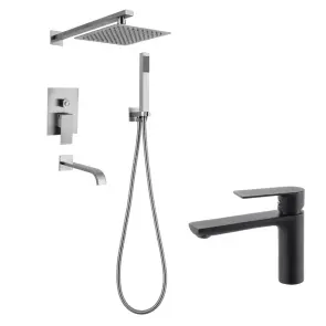 Комплект Встраиваемая душевая система MIXXUS KUB-009 INNER + Смеситель для умывальника HAIBA ALEX 001 LONG Черный №1