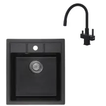 Комплект Смеситель для кухни Koer KB-72023-05 с выходом для питьевой воды + Мойка кухонная Zerix ZS-4651S-03 Черная