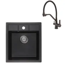 Комплект Змішувач для кухні Haiba Nobel 021 Black (HB3983) + Мийка кухонна Zerix ZS-4651S-03 Чорна
