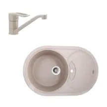 Комплект Змішувач для кухні Haiba Hansberg 004 бежевий (HB0180) + Мийка кухонна Haiba HB8310-G319 sand 780x500x220 (HB0977)