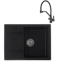 Комплект Змішувач для кухні Haiba Nobel 021 Black (HB3983) + Мийка кухонна Zerix ZS-6550S-03 Чорна (ZX4540)