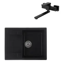 Комплект Смеситель для кухни настенный Koer KB-73010-05 (KR3491) + Мойка кухонная Zerix ZS-6550S-03 Черная (ZX4540)