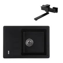 Комплект Смеситель для кухни настенный Koer KB-73010-05 (KR3491) + Мойка кухонная Zerix ZS-6243S-03 Черная (ZX4572)