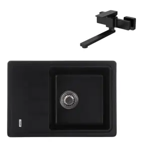 Комплект Змішувач для кухні настінний Koer KB-73010-05 (KR3491) + Мийка кухонна Zerix ZS-6243S-03 Чорна (ZX4572) №1