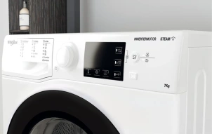 Стиральная машина Whirlpool фронтальная, 7кг, 1200, A+++, 43.5см, дисплей, пара, инвертор, черный люк, белый №6