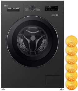 Пральна машина LG фронтальна, 6.5 кг, 1200, A+++, 44см, дисплей, пара, інвертор, чорний №1