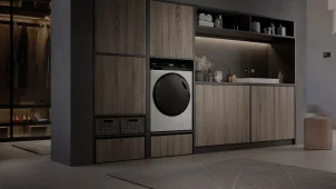 Прально-сушильна машина Haier фронтальна, 9(6)кг, 1400, A, 60см, дисплей, пара, інвертор, люк чорний, прямий привід, білий №10
