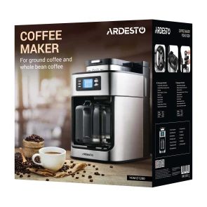 Кофеварка Ardesto капельная Steel Collection 1.2л, зерно+молотая, дисплей, серебристо-черный №10