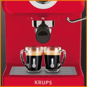 Кофеварка Krups рожковая Opio 1.5л, молотая, ручной капучинатор, подогрев чашек, красный №4