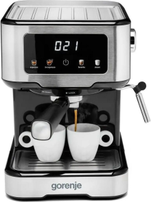 Кавоварка Gorenje ріжкова 1.5л, мелена, ручний капучинатор, нерж №8