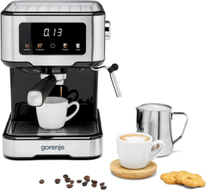 Кавоварка Gorenje ріжкова 1.5л, мелена, ручний капучинатор, нерж №10