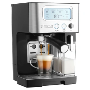 Кофеварка Sencor рожковая 1.4л, молотая, автоматический капучинатор, LCD-дисплей, нерж. сталь-черный №5