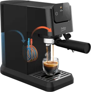 Кофеварка Beko рожковая 1.1л, молотая, ручной капучинатор, подогрев чашек, авторецептов - 2, дисплей, черный №6
