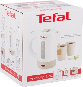 Електрочайник Tefal Travel-o-city 0.5л, Strix, пластик, в комплекті 2 склянки + 2ложки, біло-бежевий №7
