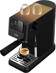 Кофеварка Beko рожковая 1.1л, молотая, ручной капучинатор, подогрев чашек, авторецептов - 2, дисплей, черный №11