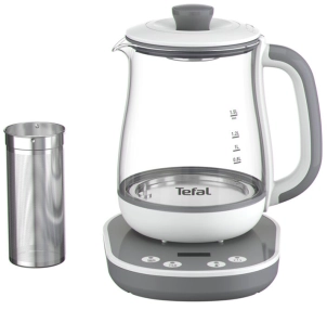 Электрочайник Tefal Tastea tea maker 1.5л, стекло, заварник, бело-серый №2