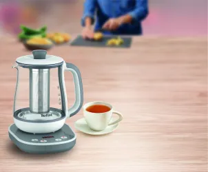 Электрочайник Tefal Tastea tea maker 1.5л, стекло, заварник, бело-серый №8