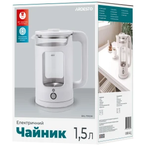 Електрочайник ARDESTO 1.5л, скло+пластик, білий №7