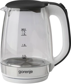 Електрочайник Gorenje 1.7л, 2,200 Вт, strix контроль, скло, білий №1