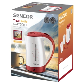 Электрочайник Sencor 0.5л, Strix, пластик, в комплекте 2 стакана + 2ложки, бело-красный №8
