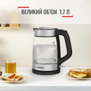 Електрочайник Tefal Glass Kettle 1.7л, скло, з підсвіткою, чорно-срібний №7