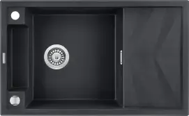 Мойка кухонная Deante Magnetic, гранит, прямоугольник, с крылом, 820х500х219мм, чаша – 1, накладная, металлический графит.