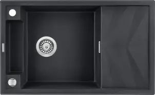 Мойка кухонная Deante Magnetic, гранит, прямоугольник, с крылом, 820х500х219мм, чаша – 1, накладная, металлический графит. №1