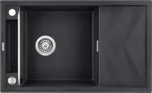 Мойка кухонная Deante Magnetic, гранит, прямоугольник, с крылом, 820х500х219мм, чаша – 1, накладная, металлический графит. №4