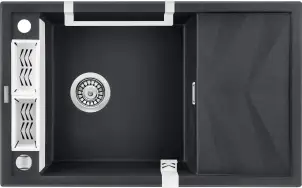 Мойка кухонная Deante Magnetic, гранит, прямоугольник, с крылом, 820х500х219мм, чаша – 1, накладная, металлический графит. №6