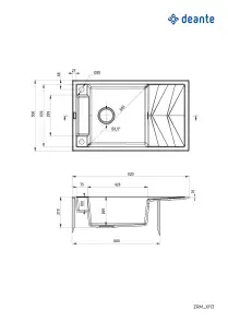 Мойка кухонная Deante Magnetic, гранит, прямоугольник, с крылом, 820х500х219мм, чаша – 1, накладная, металлический графит. №7