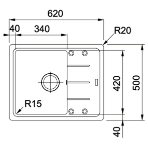Мойка кухонная Franke Basis, Фрагранит, прямоугольник, с крылом, 620х500х200мм, чаша – 1, накладная, BFG 611-62, Серый камень №3