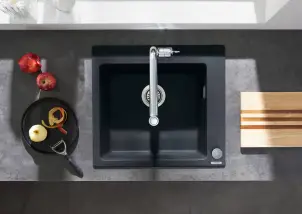 Мийка кухонна Hansgrohe S51, граніт, квадрат, без крила, 560х510х190мм, чаша - 1, накладна, S510-F450, чорний графіт №4