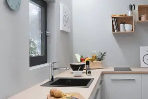 Мойка кухонная Hansgrohe S51, гранит, квадрат, без крыла, 560х510х190мм, чаша – 1, накладная, S510-F450, Серый бетон №4