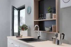Мойка кухонная Hansgrohe S51, гранит, квадрат, без крыла, 560х510х190мм, чаша – 1, накладная, S510-F450, Серый бетон №5