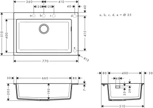 Мийка кухонна Hansgrohe S51, граніт, прямокутник, без крила, 770х510х190мм, чаша - 1, накладна, S510-F660, сірий бетон №3