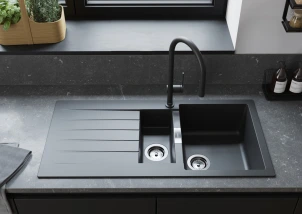 Мойка кухонная Hansgrohe S52, гранит, прямоугольник, с крылом, 980х480х190мм, чаша – 1.5, накладная, S520-F530, Черный графит №4