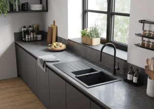 Мойка кухонная Hansgrohe S52, гранит, прямоугольник, с крылом, 980х480х190мм, чаша – 1.5, накладная, S520-F530, Черный графит №5