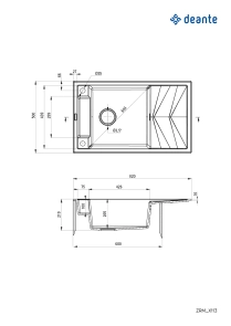 Мойка кухонная Deante Magnetic, гранит, прямоугольная, с крылом, 820х500х219мм, чаша - 1, накладная, алебастр №3