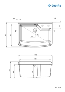 Мийка кухонна Deante Garden, полістирол, прямокут., 610х445х302мм, чаша - 1, до стіни, сірий №3