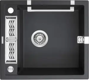 Мойка кухонная Deante Magnetic, гранит, квадрат, без крыла, 560х500х219мм, чаша – 1, накладная, металлический графит №3