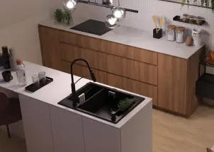 Мойка кухонная Deante Magnetic, гранит, прямоугольник, без крыла, 690х500х219мм, чаша – 1.5, накладная, Черный №3