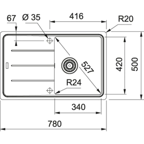 Мойка кухонная Franke Basis, фрагранит, прямоугольник, с крылом, 780х500х200мм, чаша – 1, накладная, BFG 611-78, черный матовый №3