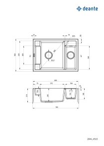 Мойка кухонная Deante Magnetic, гранит, прямоугольник, без крыла, 690х500х219мм, чаша – 1.5, накладная, Черный №5