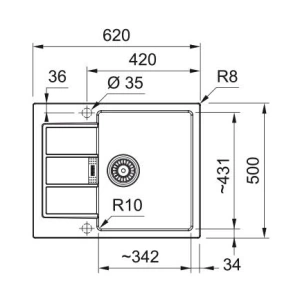 Мийка кухонна Franke Sirius 2 Тектонайт, прямокут., з крилом, 620х500х200мм, чаша - 1, врізна, бежевий №3