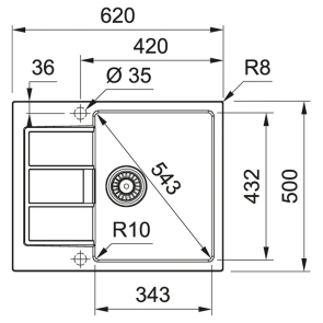 Кухонная мойка Franke Sirius 2.0, Тектонайт, прямоугольная, с крылом, 620х500х200, чаша-1, врезная, S2D 611-62, Серый №3