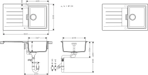 Мийка кухонна Hansgrohe S52, граніт, прямокутник, з крилом, 840х480х190мм, чаша - 1, врізна, S520-F345, сірий камінь №5