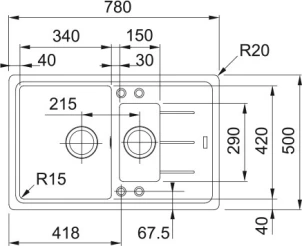 Мийка кухонна Franke Basis, фраграніт, прямокутник, з крилом, 780х500х200мм, чаша - 1,5, врізна, BFG 651-78, чорний матовий №3