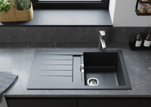 Мийка кухонна Hansgrohe S52, граніт, прямокутник, з крилом, 840х480х190мм, чаша - 1, врізна, S520-F345, чорний графіт №3