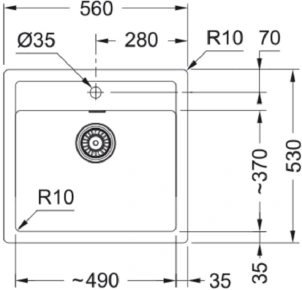 Мойка кухонная Franke Sirius Тектонайт, прямоугольная, без крыла, 560х530х200мм, чаша - 1, врезная, Черный №3