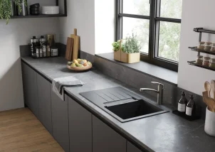Мойка кухонная Hansgrohe S52, гранит, прямоугольник, с крылом, 980х480х190мм, чаша - 1, врезная, S52-F480, Серый камень №4